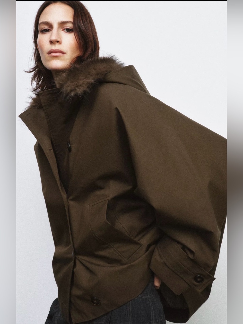 Zara Brown Water-Repellent Jacket with Hood